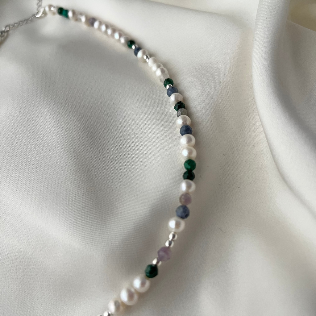 Colier Unic S - Perle de cultură și pietre semiprețioase