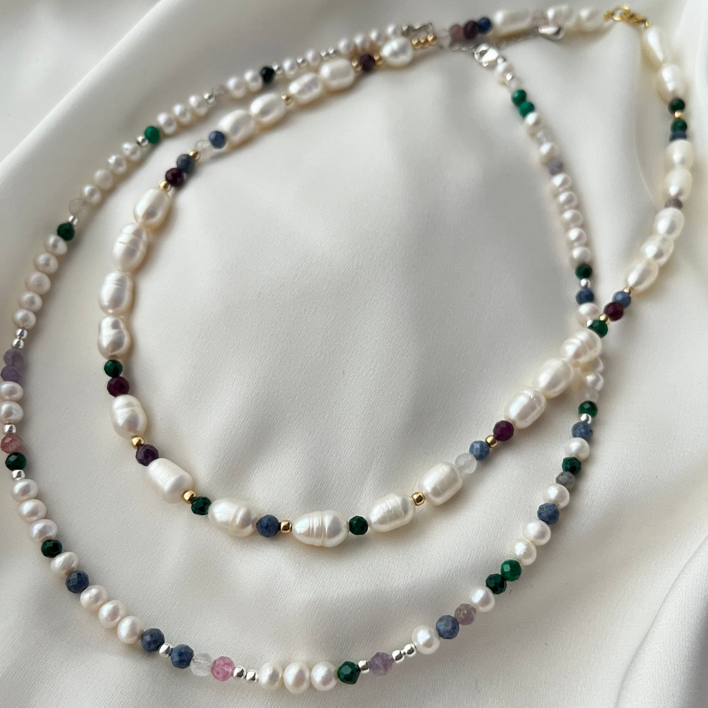 Colier Unic S - Perle de cultură și pietre semiprețioase