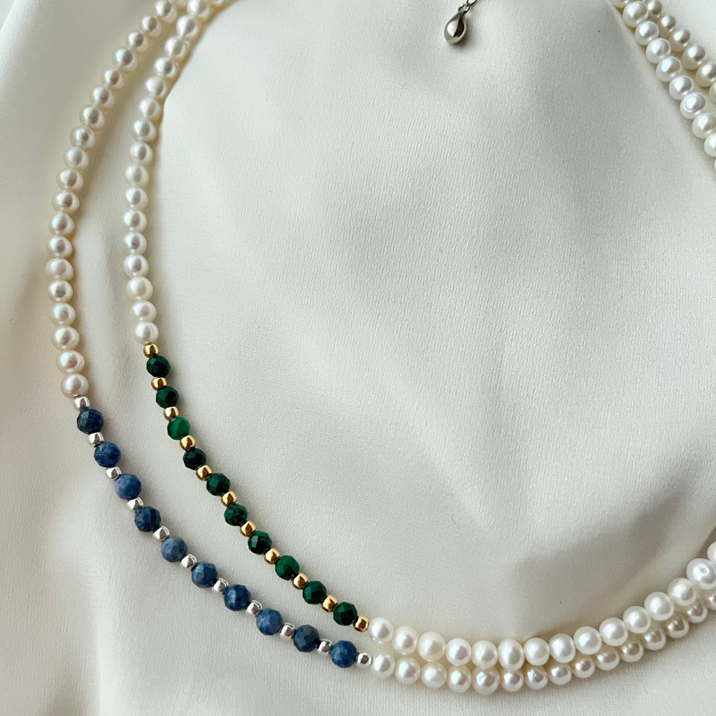 Colier Aria - perle de cultură și malachit