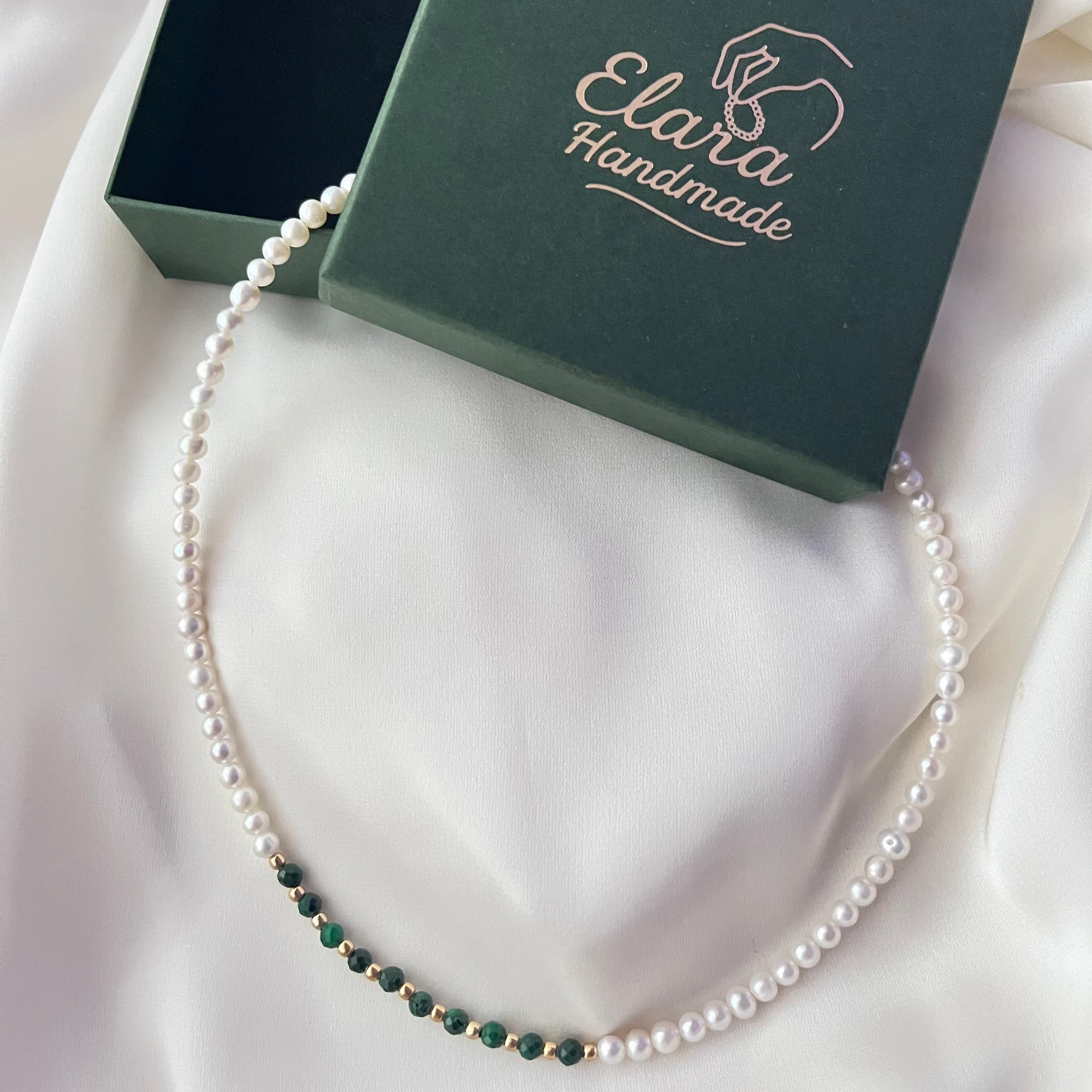 Colier Aria - perle de cultură și malachit