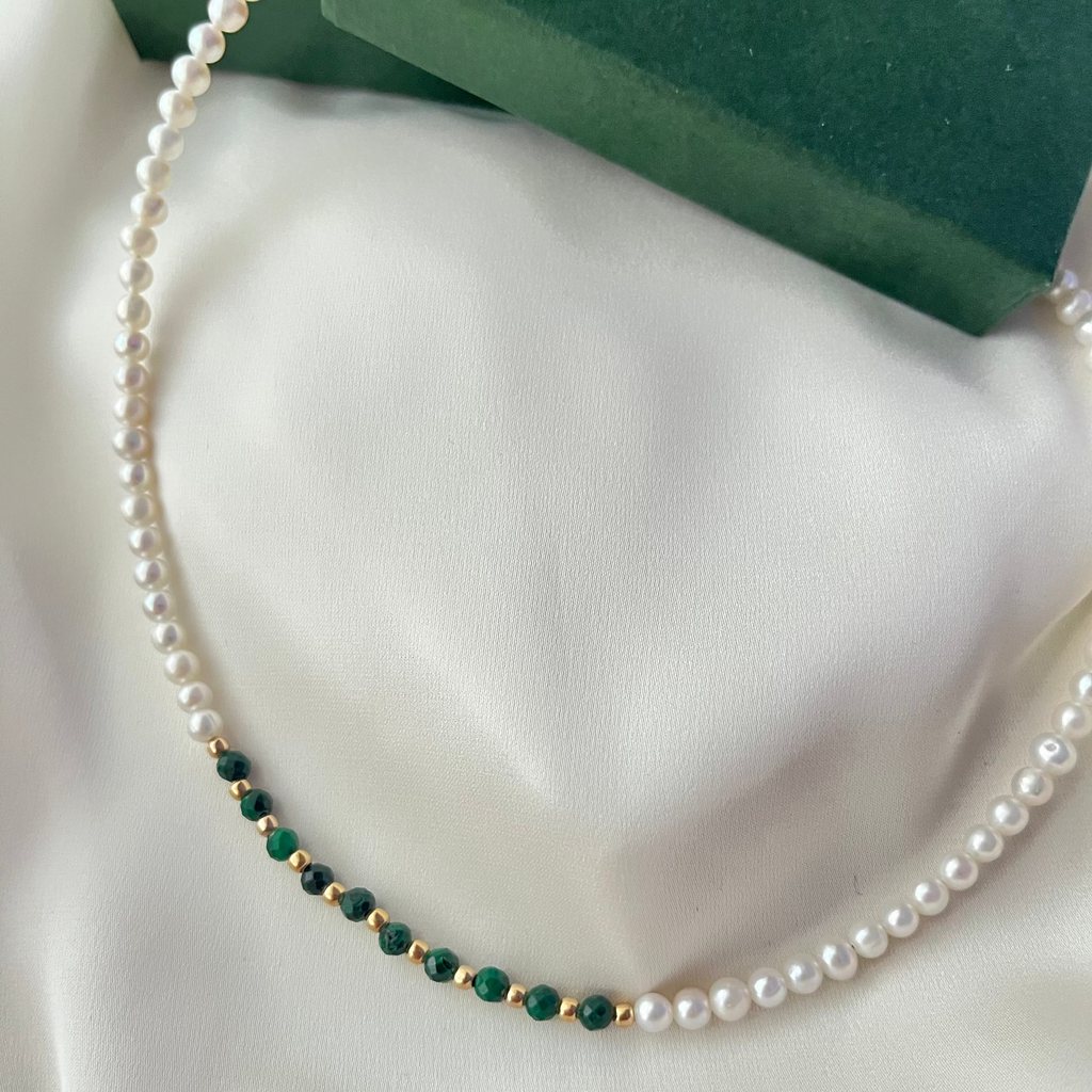 Colier Aria - perle de cultură și malachit