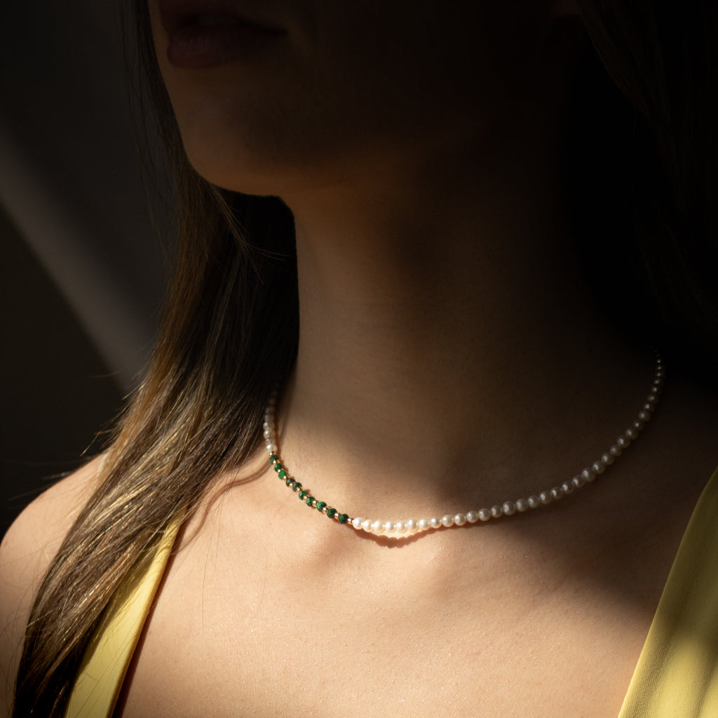 Colier Aria - perle de cultură și malachit